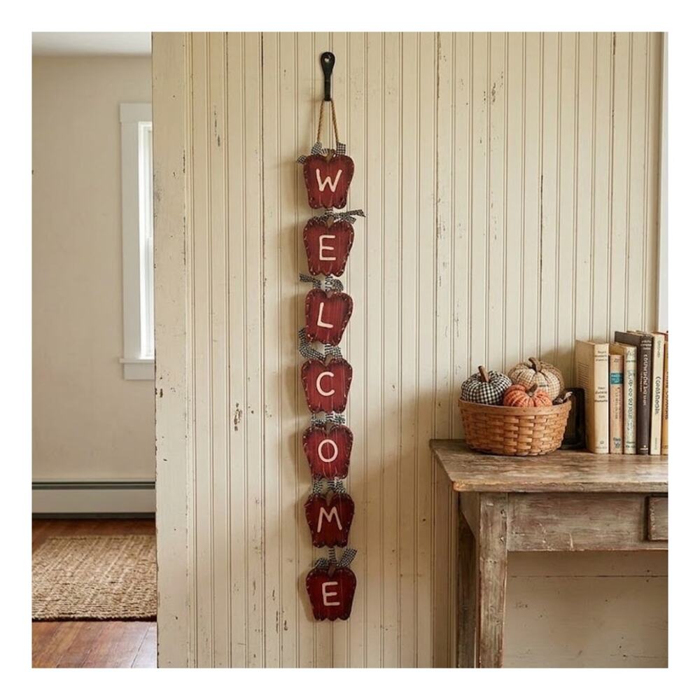 Cottagecore Rustic Wooden Apple Welcome Wall Sign Vintage Primitive Home Decor
